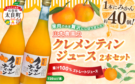 山本農園のクレメンティンジュース2本セット 太良みかん ヨーロッパ生まれ スペイン原産 クレメンティン ジュース 720ml 2本 みかんジュース 蜜柑ジュース 温州 ミカン フルーツ くだもの 果物 ミネラル豊富 太良町 国産 贈答用 NC28