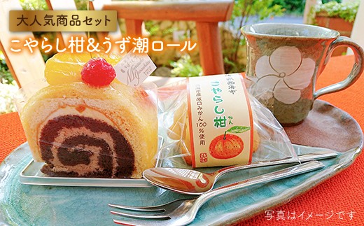 【日時指定可】【お盆中も配送】うず潮ロール1本＆こやらし柑10個 ＜お菓子のいわした＞［CAM002］ お菓子 スイーツ 焼き菓子 みかん ミカン ロールケーキ 贈答 ギフト お中元 お歳暮