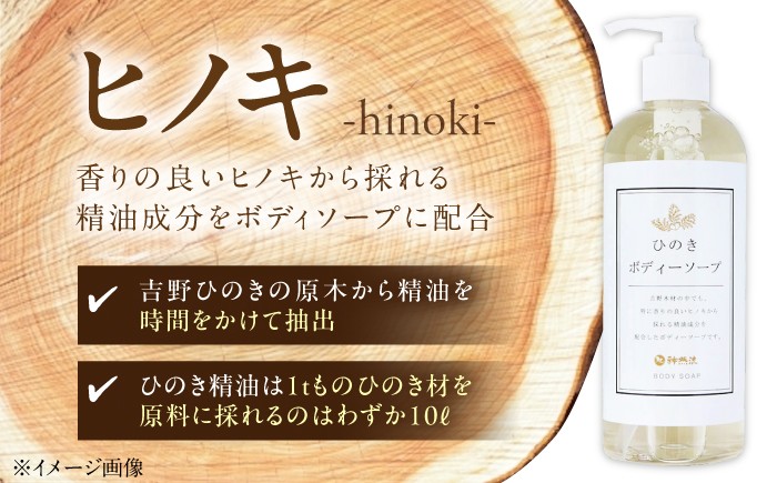 りの良いヒノキから採れる精油成分を配合したボディソープ
