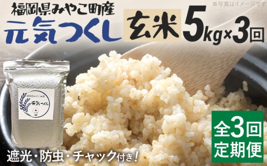 定期便3回 米 令和7年産 元気つくし（玄米） 5kg 定期便 チャック付き チャック 防虫 ごはん おにぎり おやつ 福岡県 みやこ町産 福岡 九州 グルメ お取り寄せ【10月上旬より順次出荷予定】