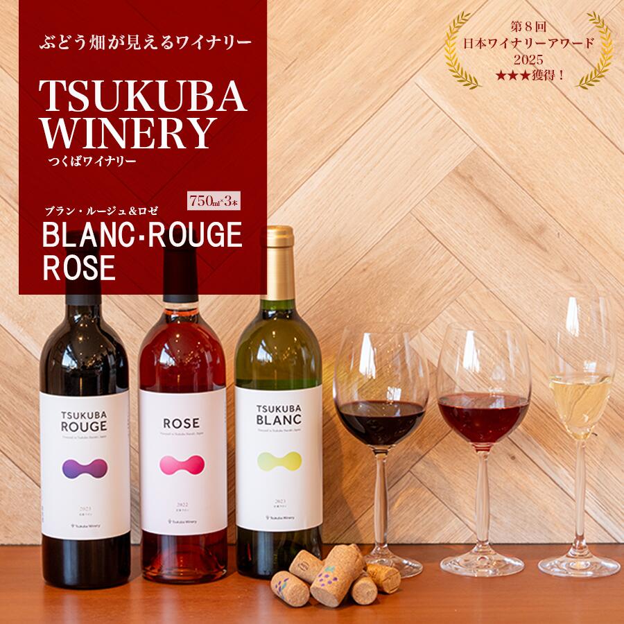【ふるさと納税】ワイン 750ml×3本 TSUKUBA BLANC ・ ROUGE & ROSE セット つくばワイナリー | お酒 葡萄 ぶどう ブドウ 茨城県 つくば市 ワイナリー 赤ワイン 白ワイン ロゼワイン 日本ワイン 国産ワイン