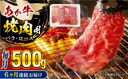 【全6回定期便】 熊本あか牛 焼肉用カット ( バラ ロース ) 500g 牛肉 牛肉 牛肉 牛肉 牛肉 [YBZ045]
