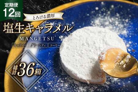 キャラメル スイーツ MANGETSU   キャラメロ グリーンティー コーヒー 85g 3種 各1個 計3個 12回 定期便 総計 36箱 [firando 長崎県 平戸市 hr42bjo520004]
