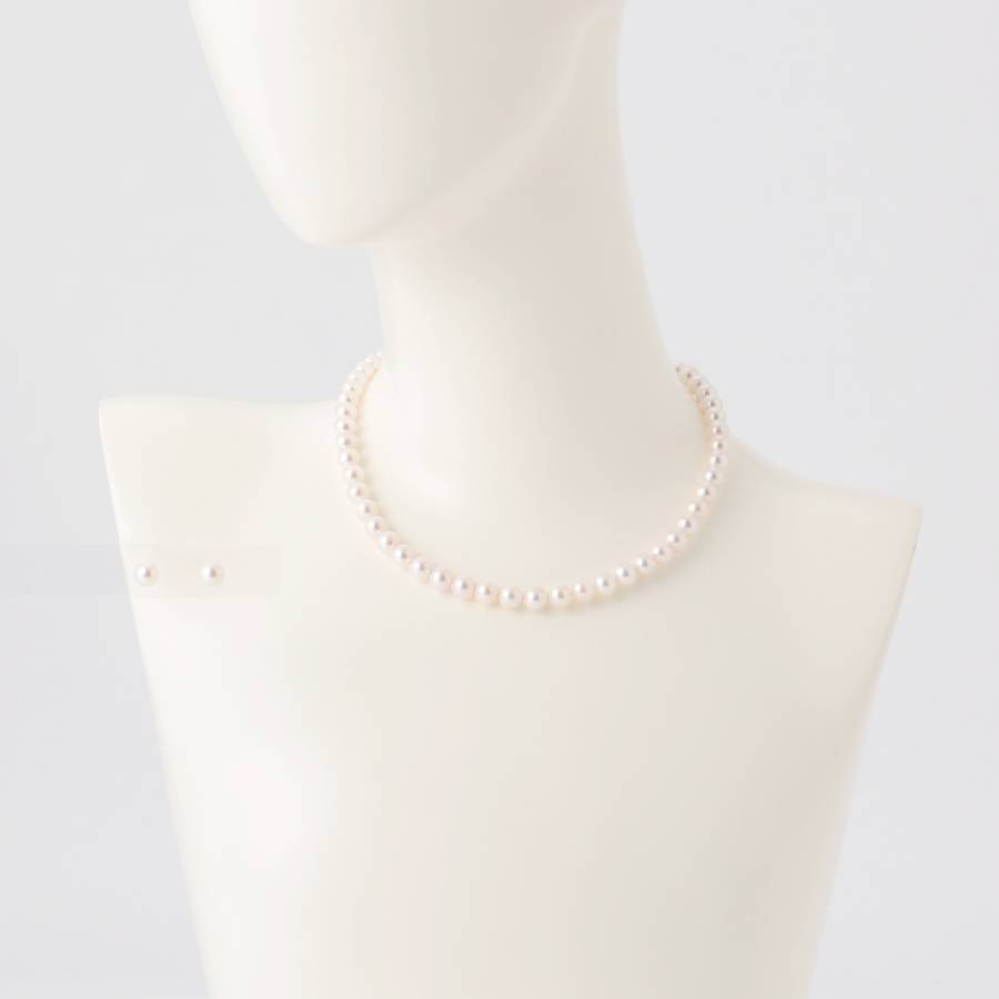 アコヤパール　ネックレス・ピアス（E7.5mm）セット (ピンク）2(MKhp-013)