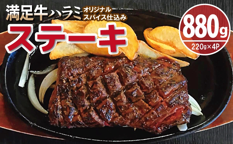 
            【満足牛ハラミステーキ】オリジナルスパイス仕込み 1枚220g×4P 合計880g 【味付け ハラミ ステーキ 小分け 焼くだけ 簡単調理 BBQ 牛肉】
          