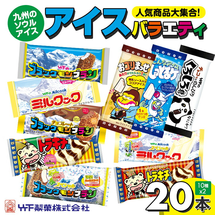 【ふるさと納税】 竹下製菓 アイス バラエティ20本セット(10種類X2) ブラックモンブラン ミルクック アイスクリーム バラエティセット お楽しみセット 食べ比べ スイーツ バニラ チョコ 佐賀 九州 限定 詰め合わせ ご当地 小分け 個包装 人気 ランキング【B130-062】