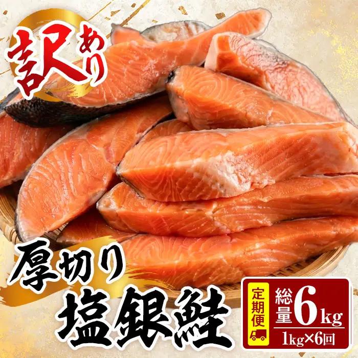 【定期便・全6回(連続)】訳あり 厚切り 塩 銀鮭 切り身(総計6kg・1kg×6回)   塩鮭 簡易包装 冷凍【YS-7】【株式会社安田】
