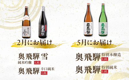 【定期便 4回】奥飛騨酒造 一升瓶コース（年4回 計7本） 1.8L 定期 毎月 酒 一升 奥飛騨酒造 おすすめ 下呂市 期間限定 日本酒 4ヶ月【16-C】