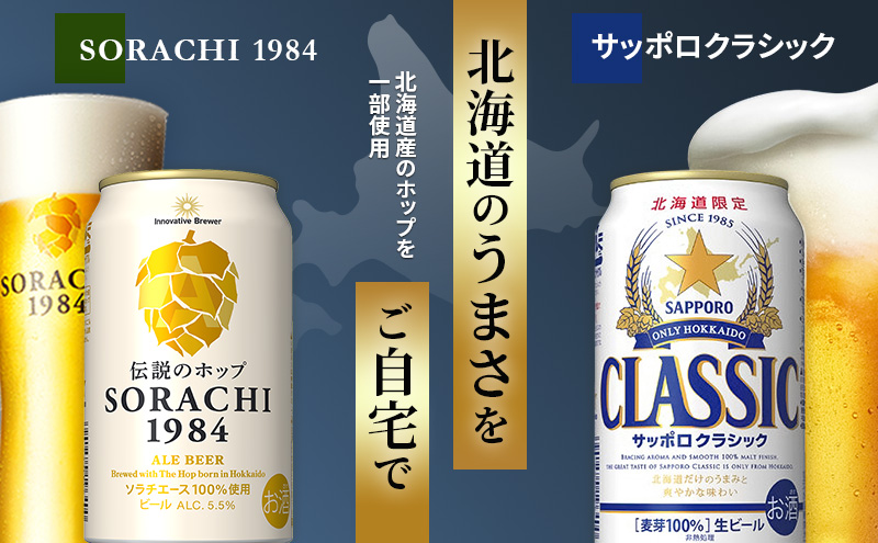 ビールの味くらべ！SORACHI VS クラシック 48缶 (各350ml×24缶×2箱) 缶ビール 飲み比べ お酒 酒 生ビール 飲み物 ギフト プレゼント お土産 贈答用 家飲み 晩酌 パーティー 缶ビールセット 上富良野町 北海道