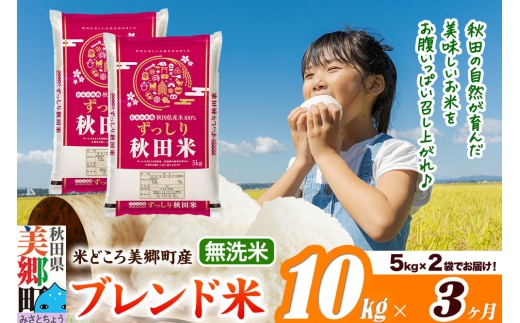 米《定期便3ヶ月》ブレンド米【無洗米】精米 10kg（5kg×2袋）秋田県美郷町産 [5kg袋 お米 こめ ご飯 ごはん 米どころ 秋田県産 美郷町]