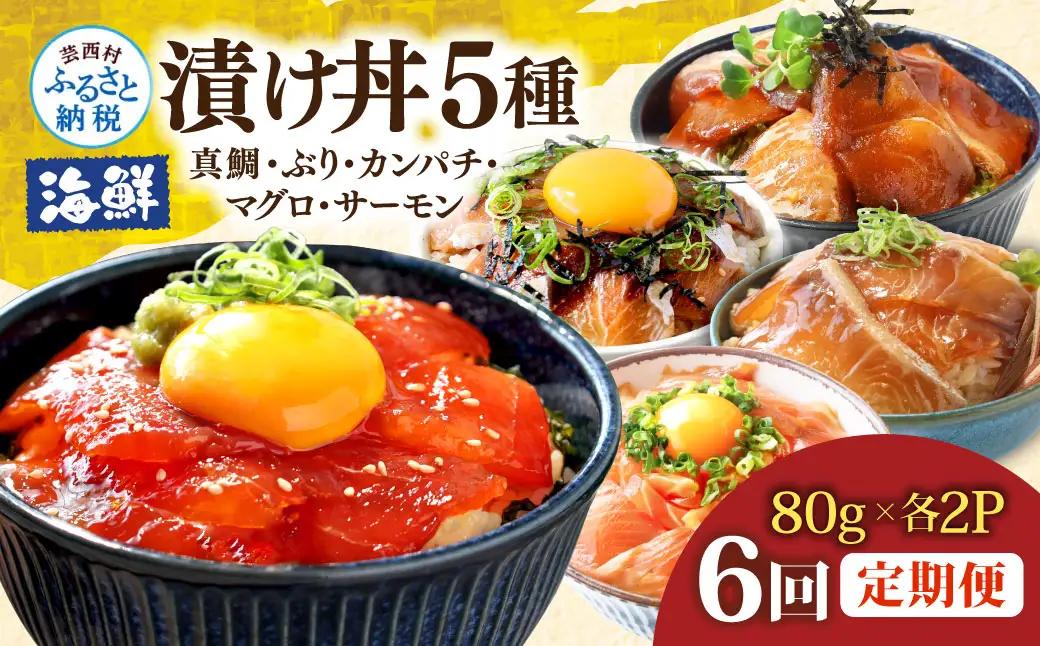 漬け丼5種セット 真鯛・ブリ・カンパチ・マグロ・サーモン 1食80g×各2P 6回定期便 タイ 鰤 鮪 海鮮丼 刺身 海鮮 魚介 魚 お茶漬け 炊き込みご飯 惣菜 おかず 冷凍 配送