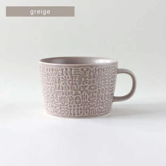 【波佐見焼】PATTERNED PLATE,MUG セット greige 【BIRDS’ WORDS】[CF089]