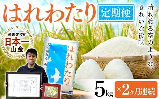 ＜定期便＞【コメ鑑定技術日本一の山金】 青森県南部町産 特A はれわたり 5kg×2ヶ月連続（令和5年産） 白米 精米 米 お米 おこめ コメ 東北 青森県 南部町 F21U-345