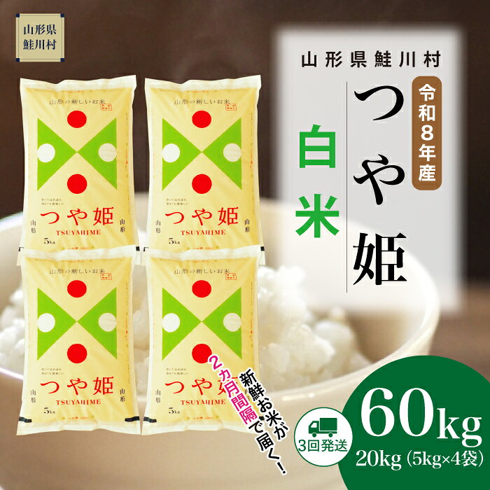 【ふるさと納税】＜令和8年産＞ 鮭川村 特別栽培米 つや姫 【白米】60kg （20kg×2ヶ月間隔で3回お届け）＜配送時期選べます＞