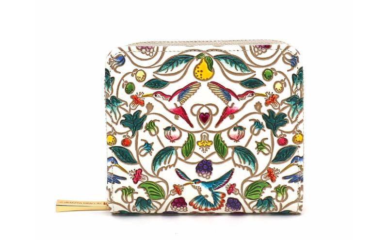 【文庫屋大関】二つ折りファスナーミニ財布 ハチドリの憂鬱【皮革工芸品】財布 二つ折り 小物 お札 カード 小銭 コンパクト 牛革 手作り 日本製 墨田区 東京都