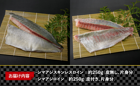 シマアジ セット 遊子産 計 500g 愛媛県漁業協同組合遊子支所 遊子 スキンレスロイン 250g 皮無し ロイン 250g 皮付き 片身分 魚介 刺身 お刺身 刺し身 お刺し身 皮なし 皮つき 加