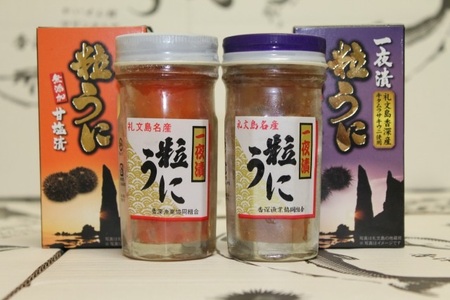 北海道 礼文島 香深産 一夜漬け粒うに 食べ比べ (エゾバフンウニ・キタムラサキウニ 60g×各1本)［香深漁業協同組合］【 うに ウニ 雲丹 粒ウニ 一夜漬け バフンウニ ムラサキウニ 香深産 熟成