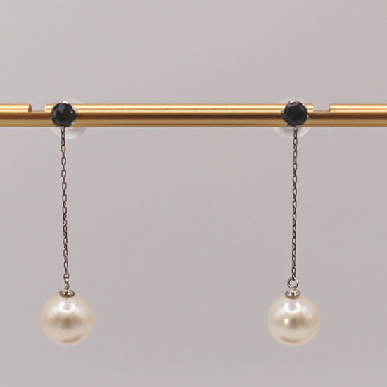 【ふるさと納税】2051 Pt　あこや本真珠6.5～7.0mm　ブラックダイヤモンド0.20ct　ピアス 2way 取外し可能