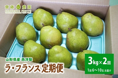 【定期便：全２回】ラ・フランス　３ｋｇ　ご家庭用を２回お届け　0037-2602