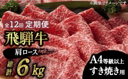 【12回定期便】【飛騨牛 すき焼き用】 A4 等級以上 ロース / 肩ロース 500g 和牛 ブランド牛 国産 牛肉 多治見市 / 渡辺精肉店 [TAZ020]