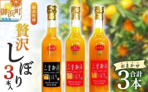 御浜柑橘　贅沢しぼり　3本入【果物 フルーツ みかん みかんジュース オレンジジュース ジュース 3本 セット 詰め合わせ 三重県 御浜町】