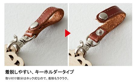 ゴルフ ネームプレート 木製 両面デザイン 本革ストラップベルト 刻印 名入れ （#４：２ボールパター）【四国加工】