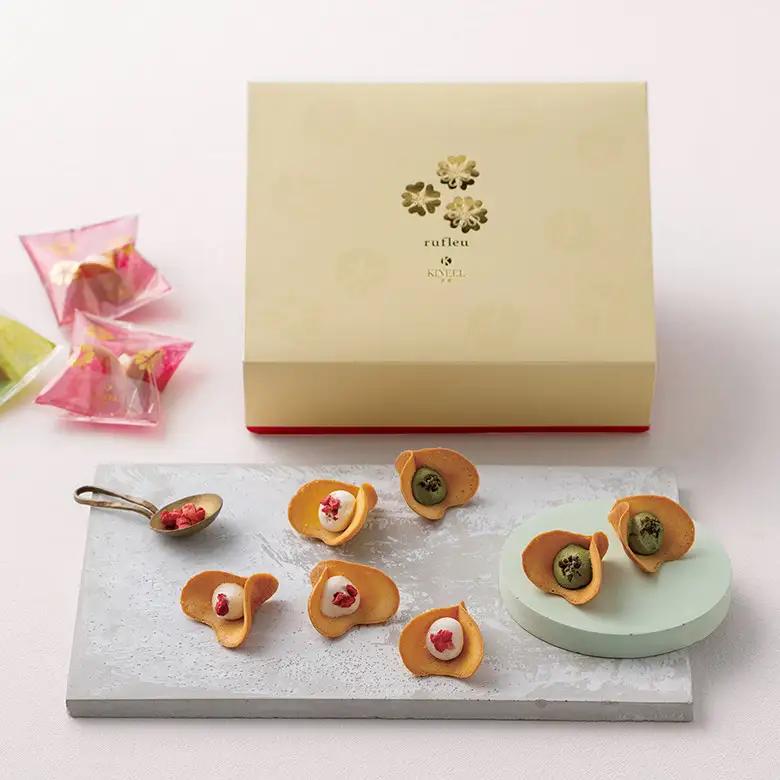 紙袋付き【KINEEL】ルフル 16個入（バニラ8個・抹茶8個）［ 京都 老舗 和菓子 千寿せんべい 有名店 ラングドシャ 人気 おすすめ お菓子 スイーツ 洋菓子 花 お取り寄せ 通販 ギフト プレゼント 贈答 送料無料 ふるさと納税 ］