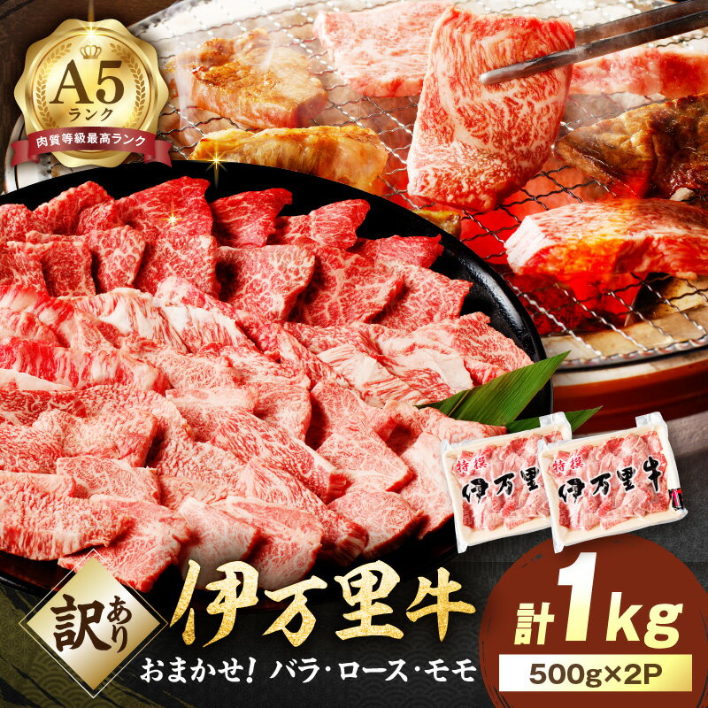 【ふるさと納税】【伊万里牛】 訳あり 焼肉用 バラ・ロース・モモ（ミックス） 1kg （500g×2パック） 小分けパック 001-J2241 【 佐賀牛 牛肉 ブランド牛 黒毛和牛 A5ランク 真空パック ふるさと納税 牛肉 焼肉 牛 肉 国産 和牛 訳あり 】