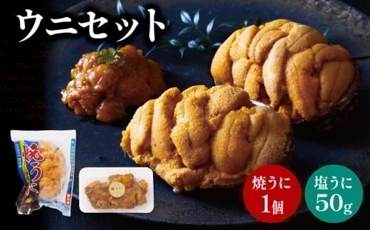 塩うに50g 焼うに1個 セット うに ウニ 雲丹 汐うに 潮うに 焼き雲丹 寿司 Sea urchin ごはん 夕飯 おかず おつまみ 晩酌 米 丼 海産物 海鮮 魚介 魚介類 大船渡 三陸 岩手県 国産