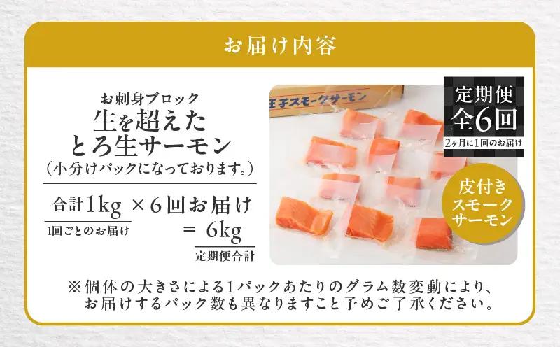 【全6回定期便（隔月）】【王子サーモン】生を超えた「とろ生サーモン」お刺身用ブロック 1kg T041-T09-04 定期便 定期 魚