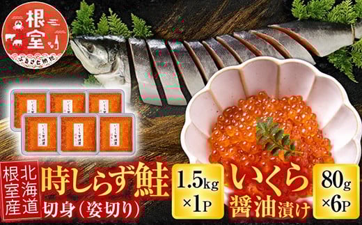 D-42067 【北海道根室産】時しらず鮭1.5kg×1P・いくら醤油漬け80g×6P