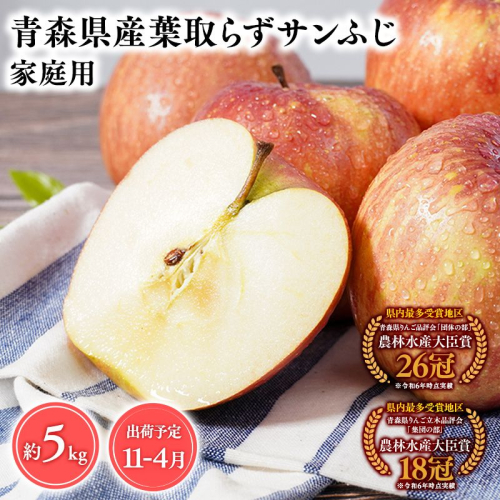 2026年産１１月～4月発送　【訳あり】家庭用葉とらずサンふじ5ｋｇ　【そと川りんご園・１１月・１２月・１月・２月・３月・４月・青森県産・平川市・りんご・葉とらずサンふじ・5ｋｇ・訳あり・家庭用】