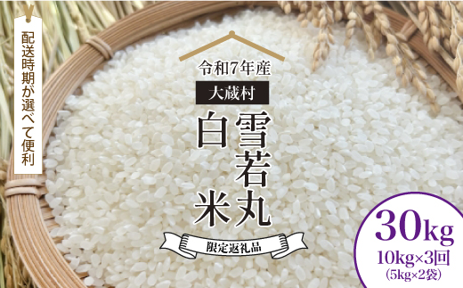 ■数量限定返礼品■ 令和8年6月下旬より発送 ＜令和7年産＞雪若丸【白米】30kg定期便 (10kg×3回)