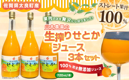 山本農園の生搾りせとか　３本セット 飲料 オレンジジュース ジュース 生搾り みかん 蜜柑 ミカン おれんじ オレンジ フルーツ 果物 くだもの ジューシー 柑橘  国産 完熟 ジューシー プレゼント 贈り物 ギフト 3本 セット 佐賀県 太良町 NC13