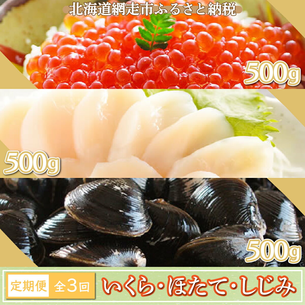 【ふるさと納税】【定期便】全3回（毎月）いくら ホタテ しじみ オホーツク 味覚 いくら醤油漬 帆立 ほたて 刺身 冷凍 しじみ 北海道 網走産 バター焼き フライ ごはん お取り寄せ 海鮮 ギフト 網走市 ※着日指定不可※一部地域を除く ABE078