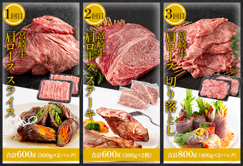 定期便 6ヶ月 お楽しみ 宮崎牛 スペシャル6種セット 計4.6kg |牛肉 牛 肉 肩ロース スライス ステーキ 切落し ウデ モモ