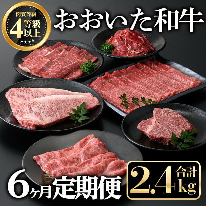 【ふるさと納税】＜定期便・全6回＞おおいた和牛6か月定期便(合計2.4kg) 牛肉 お肉 もも肉 肩ロース 切り落とし 生ハム 定期便【212100201】【ミートクレスト】