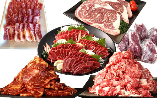 【 定期便 】 阿蘇 からの贈り物 全6回 肉 牛肉 あか牛 切り落とし 切落し リブロース ステーキ 黒毛和牛 和牛 カルビ 焼肉 焼き肉 ブランド牛 馬刺し 馬肉 赤身 冷凍