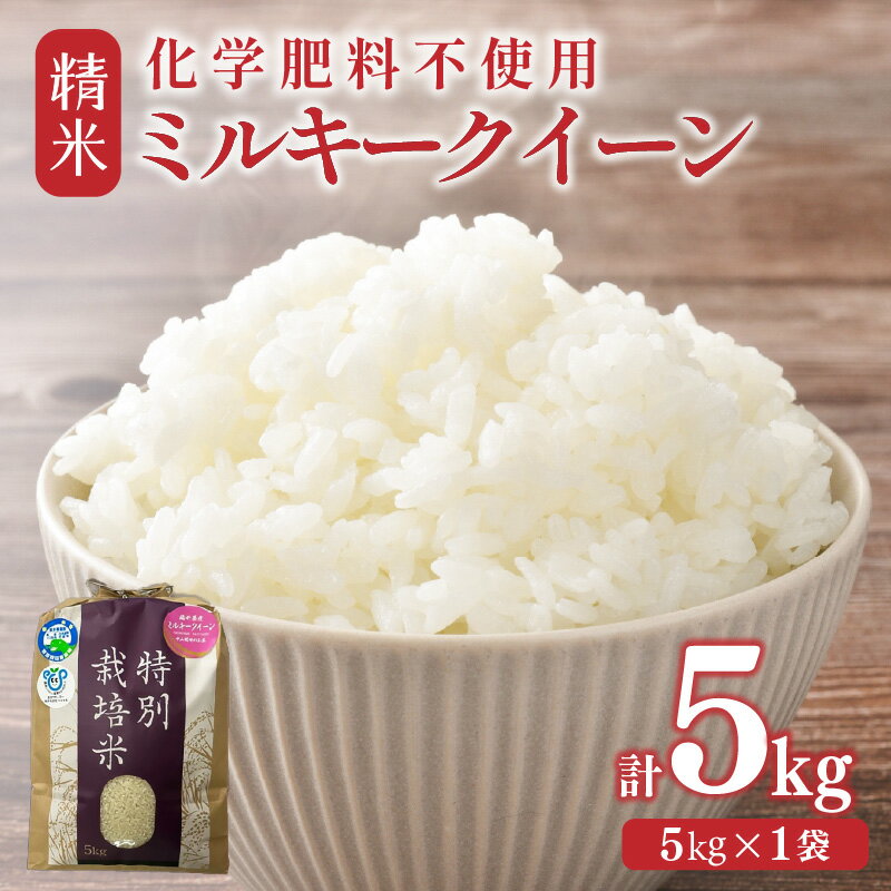 【ふるさと納税】【選べる年産：令和7年産 / 令和8年産】化学肥料不使用ミルキークイーン 精米5kg（5kg×1袋） / 白米 米 福井県あわら市産 美味しい 特別栽培米 旨味 甘み もっちり エコファーマー 冷蔵保管米 冷めても美味しい