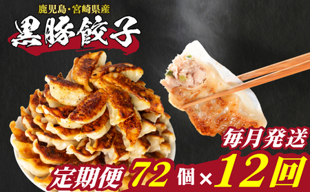 訳あり 黒豚餃子 72個 定期便 毎月12回 餃子 ギョウザ IB