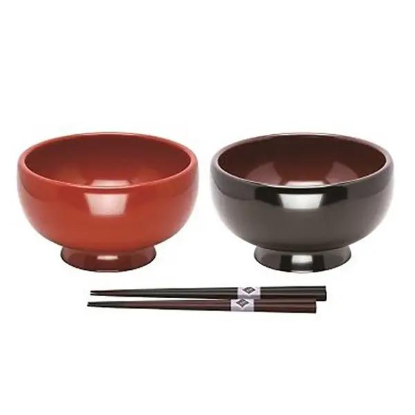 川連漆器 夫婦稲庭うどん椀 箸付き 漆器 [D5301]