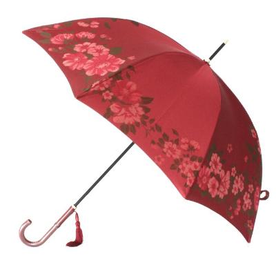 ふるさと納税 富士河口湖町 槙田商店【晴雨兼用】長傘 ”絵おり”  大バラ:エンジ