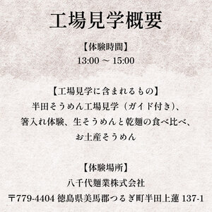 半田そうめん 工場見学 大人2名・小人1名様 チケット