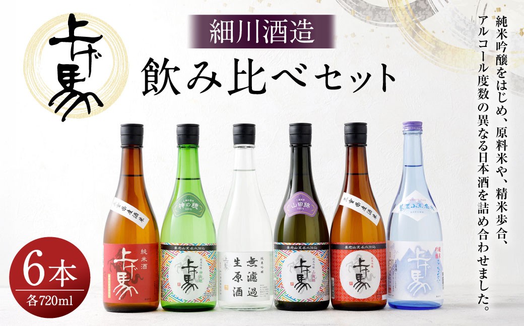 
                  細川酒造 飲み比べ 720ml セット （ 6本 ） お酒 酒 おさけ さけ アルコール 日本酒 純米吟醸 純米酒 詰め合わせ 詰合せ ギフト 贈答
                