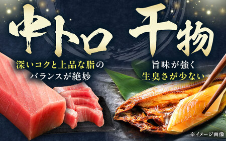 【全3回定期便】対馬産 本マグロ 中トロ 300g & 旬の干物 2種   [WAH009] マグロ まぐろ 本マグロ トロ アジ カマス