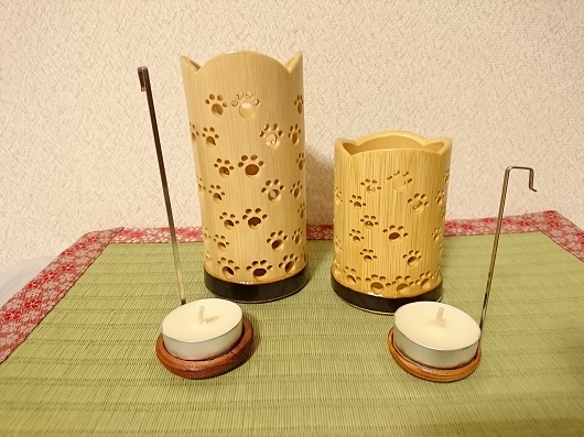 竹製キャンドルホルダー 肉球セットＮ-2 (表皮剥ぎタイプ)／竹あかり 癒し おうち時間 キャンプ
