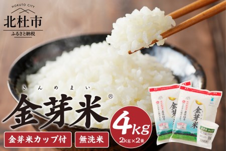 金芽米特別栽培米農林48号 4kg(2kg×2) 米 令和7年度米 無洗米 BG無洗米 小分け お米 ごはん 国産 ブランド米 健康食品 専用計量カップ付き 山梨県 北杜市産  [h151]