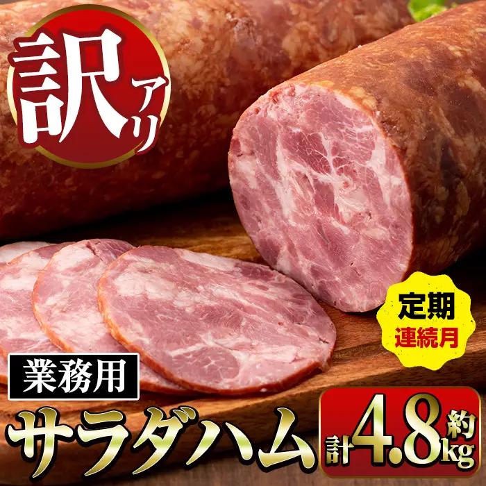 ＜定期便・計3回(連続月)＞ サラダ ハム (業務用) 約800g×2本×3回 計4.8kg  プレスハム 【ナンチク】i1204-A