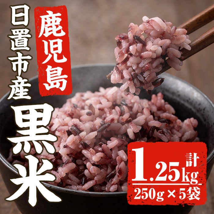 No.466 日置市産宮田黒米(計1.25kg・250g×5袋) 国産 九州産 お米 黒米 小分け 玄米 雑穀米 古代米 ご飯 ごはん【末永商店】