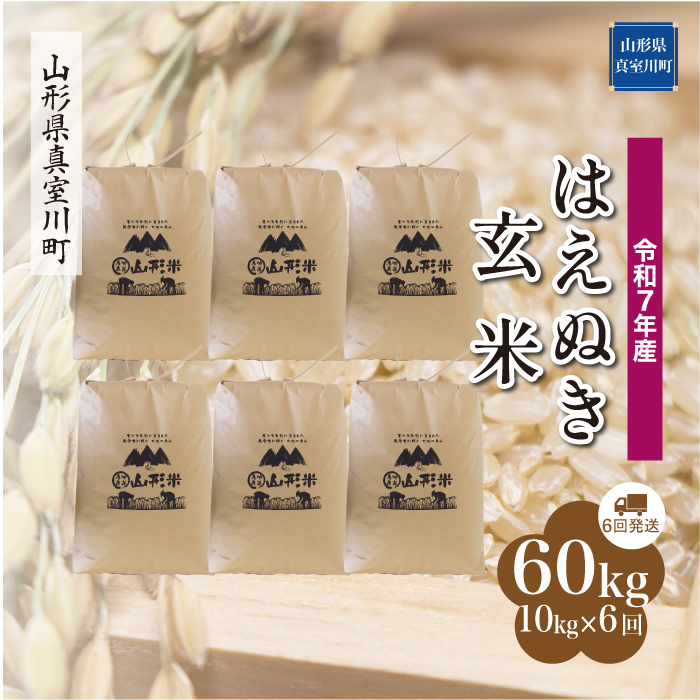 ＜令和7年産米＞ はえぬき 【玄米】60kg定期便(10kg×6回)　配送時期指定できます！ 山形県真室川町